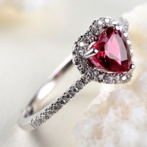 July Ruby Sterling Silver Heart Ring